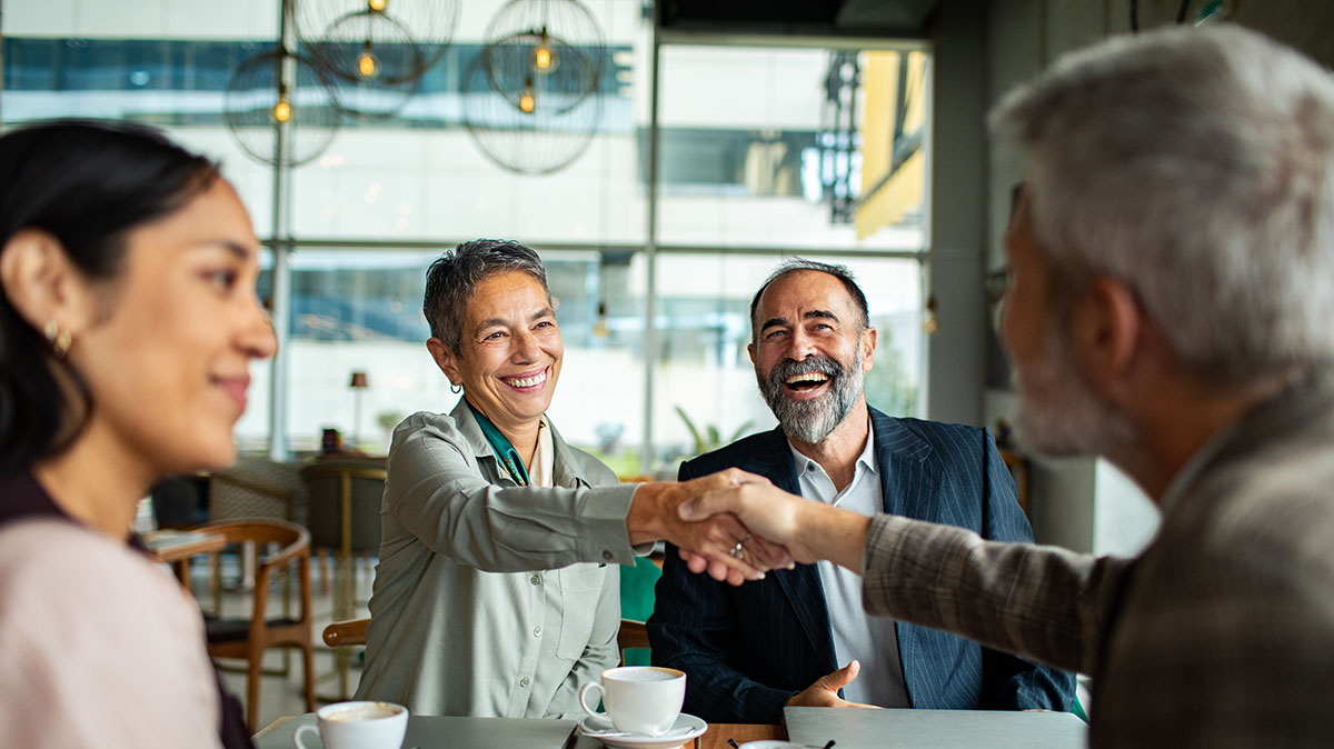 coffee meeting between business people