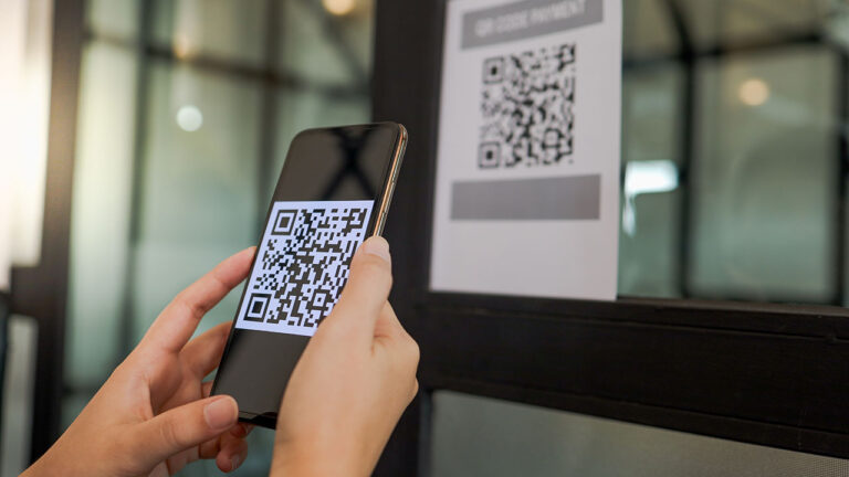 QR code on phone and wall